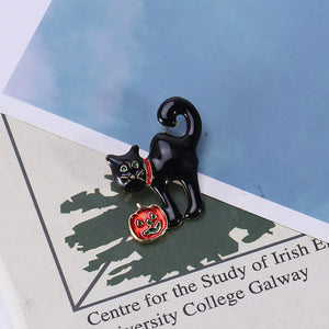 Fashion Cute Black Cat Brooch with Cubic Zirconia