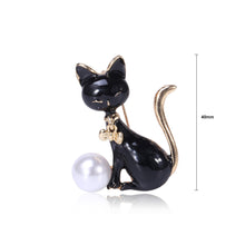 Load image into Gallery viewer, Simple and Cute Black Cat Imitation Pearl Brooch