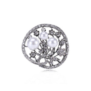 Fashion and Elegant Geometric Flower Round Imitation Pearl Brooch with Cubic Zirconia
