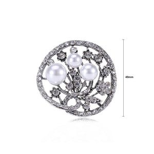 Fashion and Elegant Geometric Flower Round Imitation Pearl Brooch with Cubic Zirconia