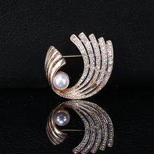 Load image into Gallery viewer, Fashion and Elegant Plated Gold Geometric Imitation Pearl Brooch with Cubic Zirconia