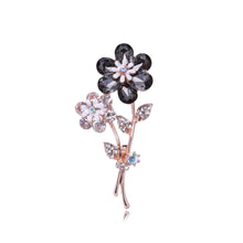 Load image into Gallery viewer, Fashion and Elegant Plated Gold Flower Brooch with Black Cubic Zirconia