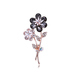 Fashion and Elegant Plated Gold Flower Brooch with Black Cubic Zirconia