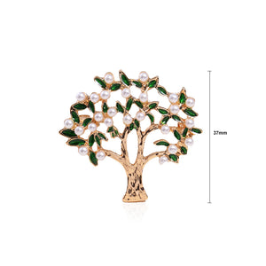 Fashion and Elegant Plated Gold Tree Of Life Imitation Pearl Brooch with Green Cubic Zirconia
