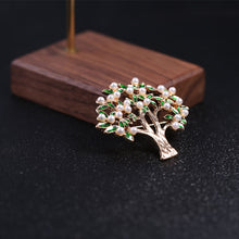 Load image into Gallery viewer, Fashion and Elegant Plated Gold Tree Of Life Imitation Pearl Brooch with Green Cubic Zirconia