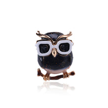 Load image into Gallery viewer, Simple and Cute Plated Gold Owl Brooch with Cubic Zirconia