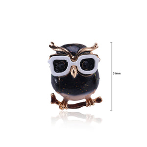 Simple and Cute Plated Gold Owl Brooch with Cubic Zirconia
