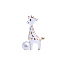 Load image into Gallery viewer, Fashion and Elegant Plated Gold White Giraffe Brooch with Imitation Pearls