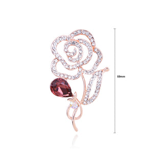 Simple and Fashion Plated Rose Gold Hollow Flower Brooch with Brown Cubic Zirconia