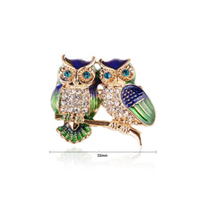 Load image into Gallery viewer, Fashion and Cute Plated Gold Double Owl Brooch with Cubic Zirconia