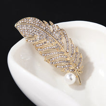 Load image into Gallery viewer, Fashion and Elegant Plated Gold Feather Imitation Pearl Brooch with Cubic Zirconia