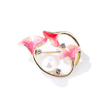Load image into Gallery viewer, Fashion and Elegant Plated Gold Pink Flower Geometric Imitation Pearl Brooch with Cubic Zirconia