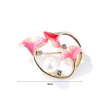 Load image into Gallery viewer, Fashion and Elegant Plated Gold Pink Flower Geometric Imitation Pearl Brooch with Cubic Zirconia