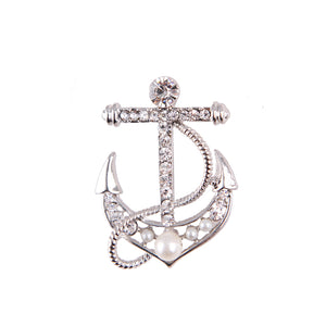 Fashion and Personality Anchor Imitation Pearl Brooch with Cubic Zirconia