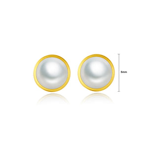 925 Sterling Silver Plated Gold Freshwater Pearl Geometric Round Stud Earrings