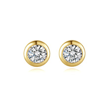 Load image into Gallery viewer, 925 Sterling Silver Plated Gold Simple and Delicate Geometric Round Stud Earrings with Cubic Zirconia