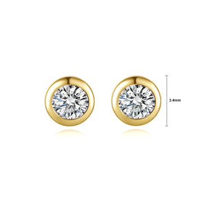 925 Sterling Silver Plated Gold Simple and Delicate Geometric Round Stud Earrings with Cubic Zirconia