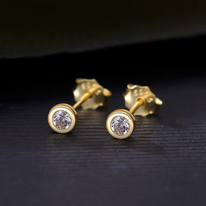 925 Sterling Silver Plated Gold Simple and Delicate Geometric Round Stud Earrings with Cubic Zirconia