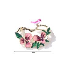 Load image into Gallery viewer, Elegant and Fashion Plated Gold Enamel Pink Flower Bird Brooch