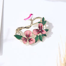 Load image into Gallery viewer, Elegant and Fashion Plated Gold Enamel Pink Flower Bird Brooch