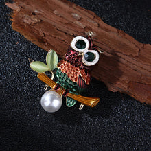 Load image into Gallery viewer, Simple and Cute Plated Gold Color Owl Imitation Pearl Brooch