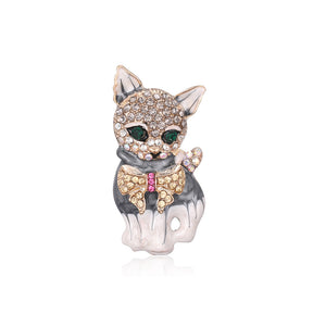 Fashion and Cute Plated Gold Cat Brooch with Cubic Zirconia