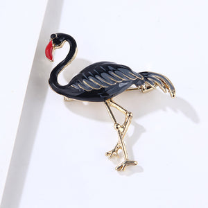Fashion and Elegant Plated Gold Black Flamingo Brooch with Cubic Zirconia