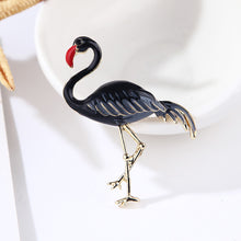 Load image into Gallery viewer, Fashion and Elegant Plated Gold Black Flamingo Brooch with Cubic Zirconia