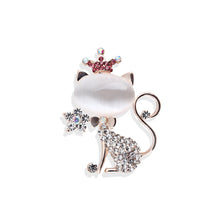Load image into Gallery viewer, Fashion and Cute Plated Gold Cat Opal Brooch with Cubic Zirconia