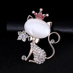 Fashion and Cute Plated Gold Cat Opal Brooch with Cubic Zirconia