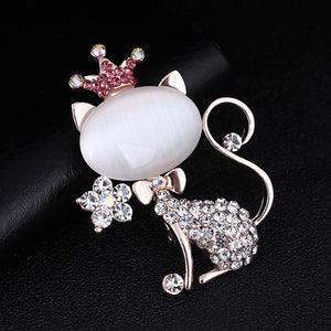 Fashion and Cute Plated Gold Cat Opal Brooch with Cubic Zirconia