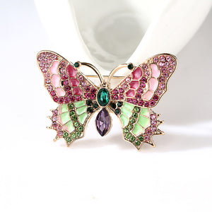 Fashion Bright Plated Gold Pink Butterfly Brooch with Cubic Zirconia