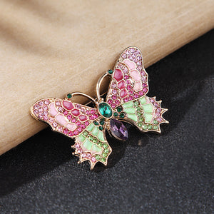 Fashion Bright Plated Gold Pink Butterfly Brooch with Cubic Zirconia