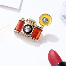 Load image into Gallery viewer, Fashion Vintage Plated Gold Camera Brooch with Cubic Zirconia