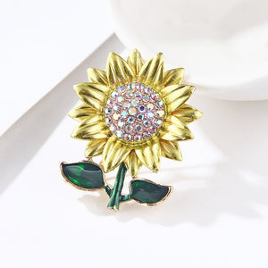 Fashion and Elegant Plated Gold Sunflower Brooch with Cubic Zirconia