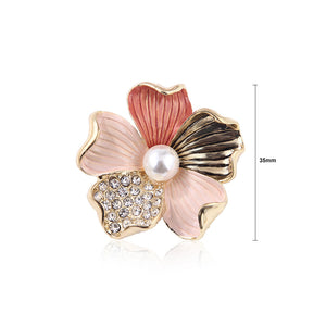 Fashion and Elegant Plated Gold Color Flower Imitation Pearl Brooch with Cubic Zirconia