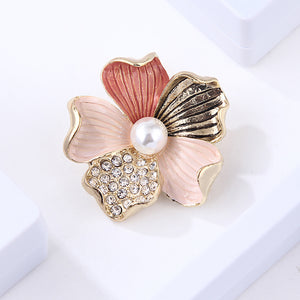 Fashion and Elegant Plated Gold Color Flower Imitation Pearl Brooch with Cubic Zirconia