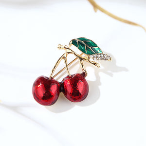 Fashion Sweet Plated Gold Cherry Brooch with Cubic Zirconia