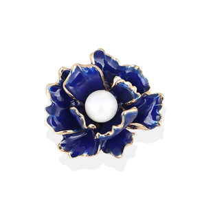Fashion and Elegant Plated Gold Blue Flower Brooch with Imitation Pearls