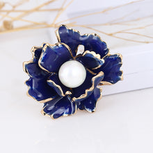 Load image into Gallery viewer, Fashion and Elegant Plated Gold Blue Flower Brooch with Imitation Pearls
