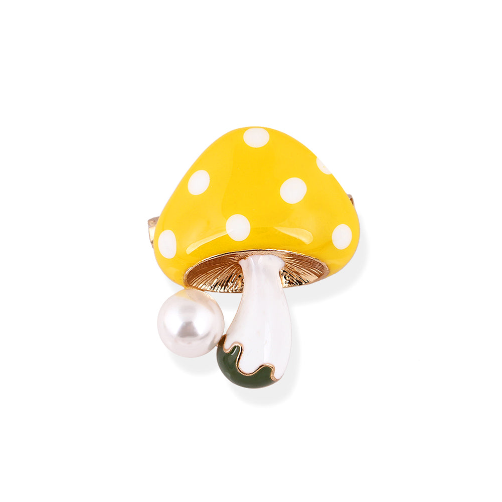 Fashion and Simple Plated Gold Yellow Mushroom Brooch with Imitation Pearls