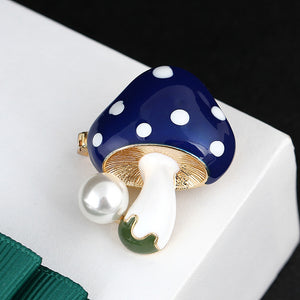 Fashion and Simple Plated Gold Blue Mushroom Brooch with Imitation Pearls