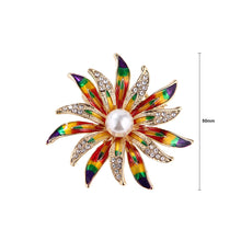 Load image into Gallery viewer, Fashion and Elegant Plated Gold Enamel Color Flower Imitation Pearl Brooch with Cubic Zirconia