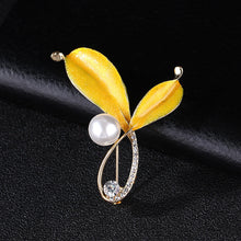 Load image into Gallery viewer, Fashion and Elegant Plated Gold Yellow Leaf Imitation Pearl Brooch with Cubic Zirconia