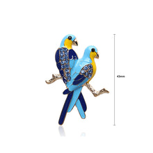 Load image into Gallery viewer, Fashion and Elegant Plated Gold Enamel Blue Double Bird Brooch with Cubic Zirconia