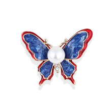 Load image into Gallery viewer, Fashion and Elegant Plated Gold Enamel Color Butterfly Imitation Pearl Brooch