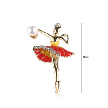 Load image into Gallery viewer, Fashion Personality Plated Gold Ballerina Red Skirt Imitation Pearl Brooch with Cubic Zirconia