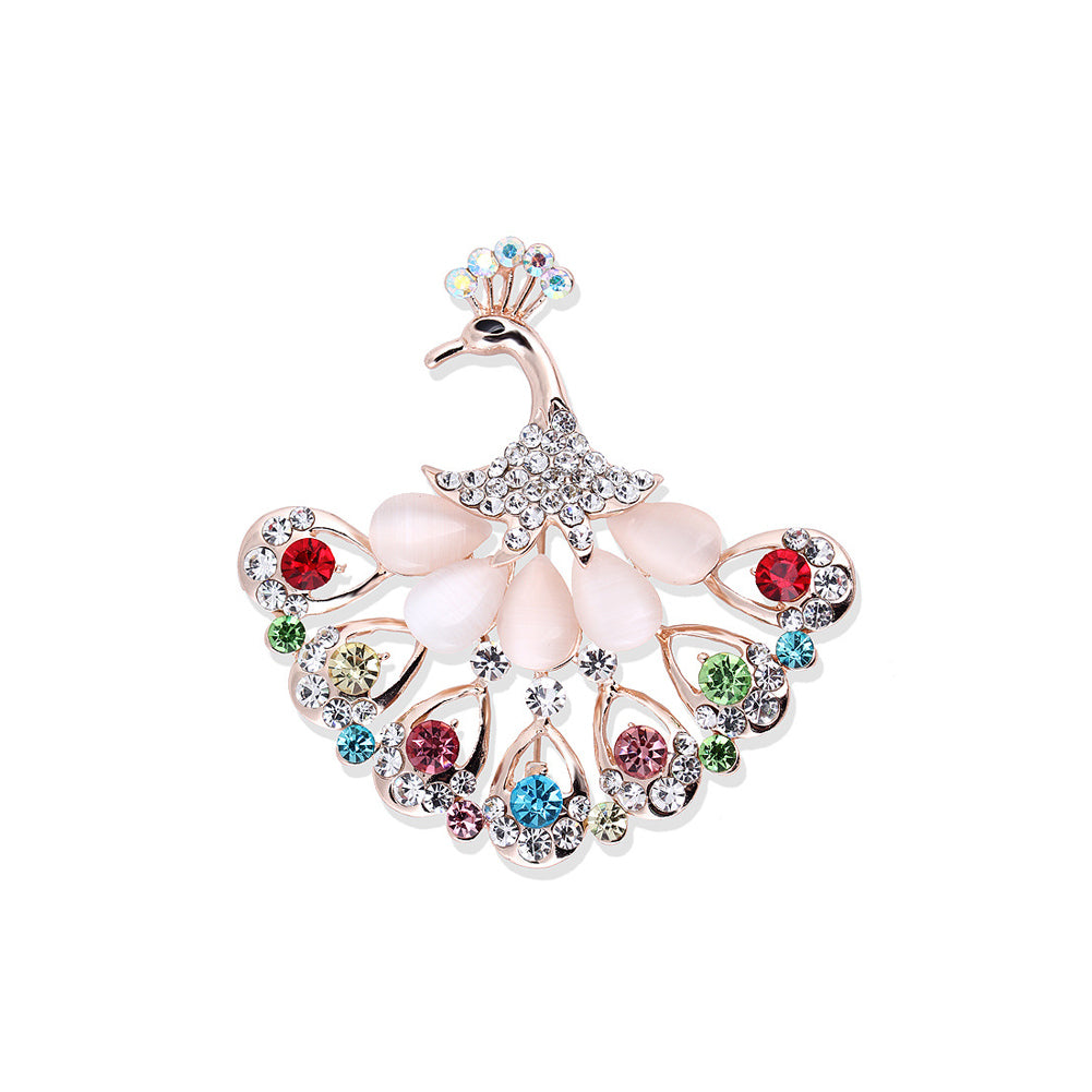 Fashion and Elegant Plated Gold Peacock Opal Brooch with Cubic Zirconia