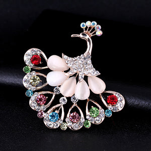 Fashion and Elegant Plated Gold Peacock Opal Brooch with Cubic Zirconia