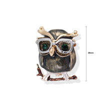 Load image into Gallery viewer, Fashion Cute Plated Gold Cartoon Owl Brooch with Green Cubic Zirconia